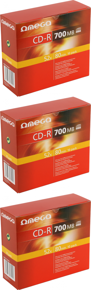 3x Płyta CD-R Omega, do jednokrotnego zapisu, 700 MB, slim, 10 sztuk