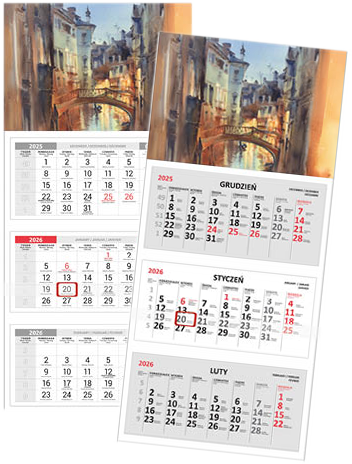 2x Kalendarz ścienny 2026, Udziałowiec, trójdzielny, 310x680mm kamienica