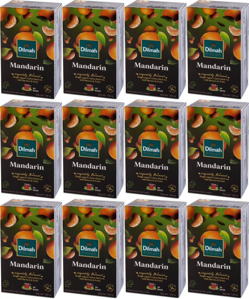 12x Herbata czarna aromatyzowana w torebkach Dilmah Mandarin, mandarynka, 20 sztuk x 1.5g
