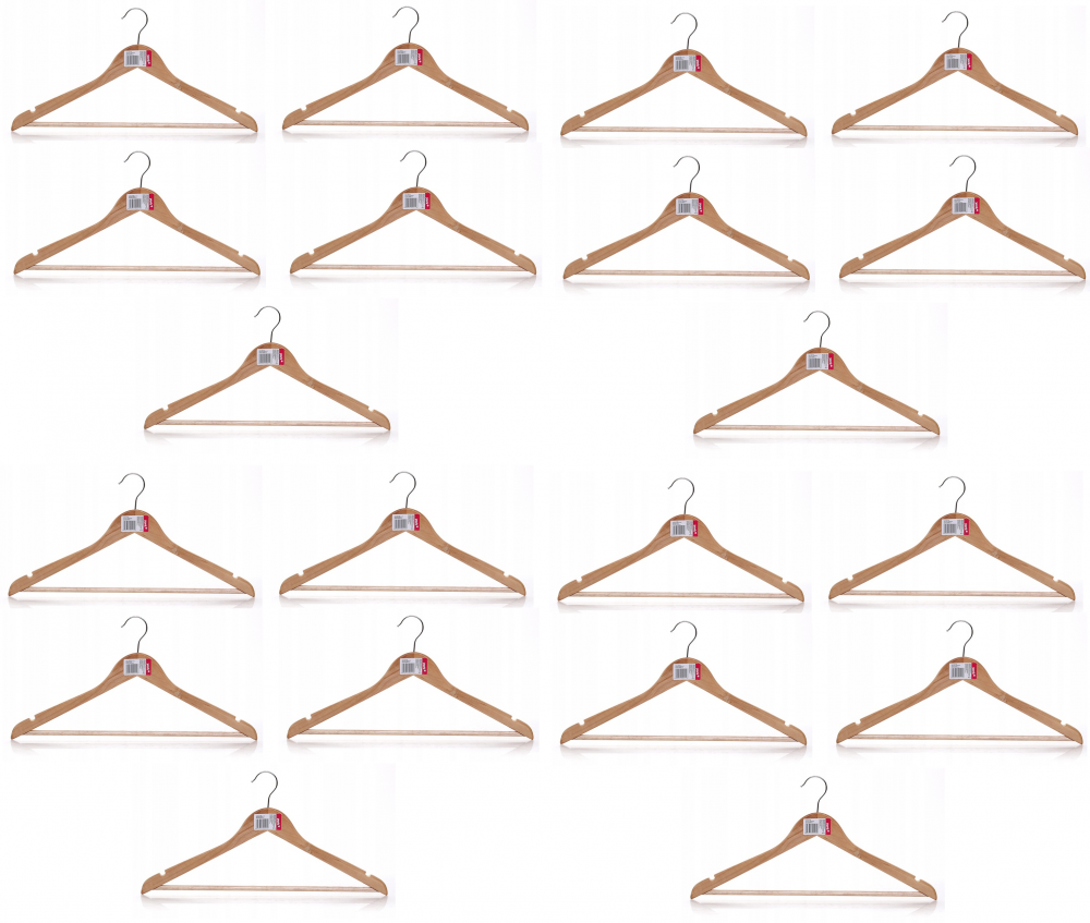 20x Wieszak drewniany na ubrania York, brązowy jasny