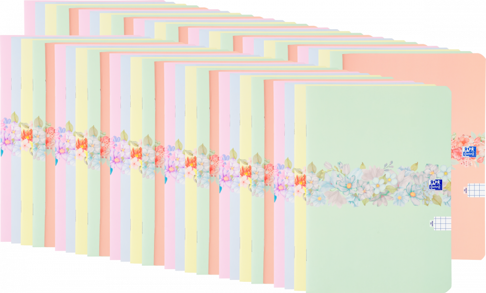 60x Zeszyt w kratkę Oxford Flowers, A5, miękka oprawa, 32 kartki, mix wzorów