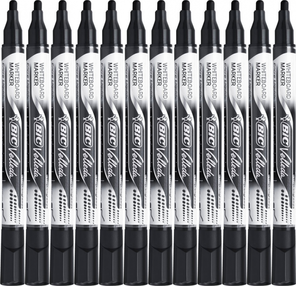 12x Marker suchościeralny BIC Velleda, Liquid Ink Pocket, okrągła, 4.2 mm, czarny