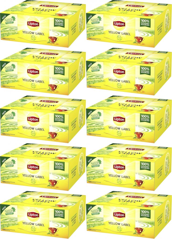 10x Herbata czarna w kopertach Lipton Yellow Label, 100 sztuk x 2g