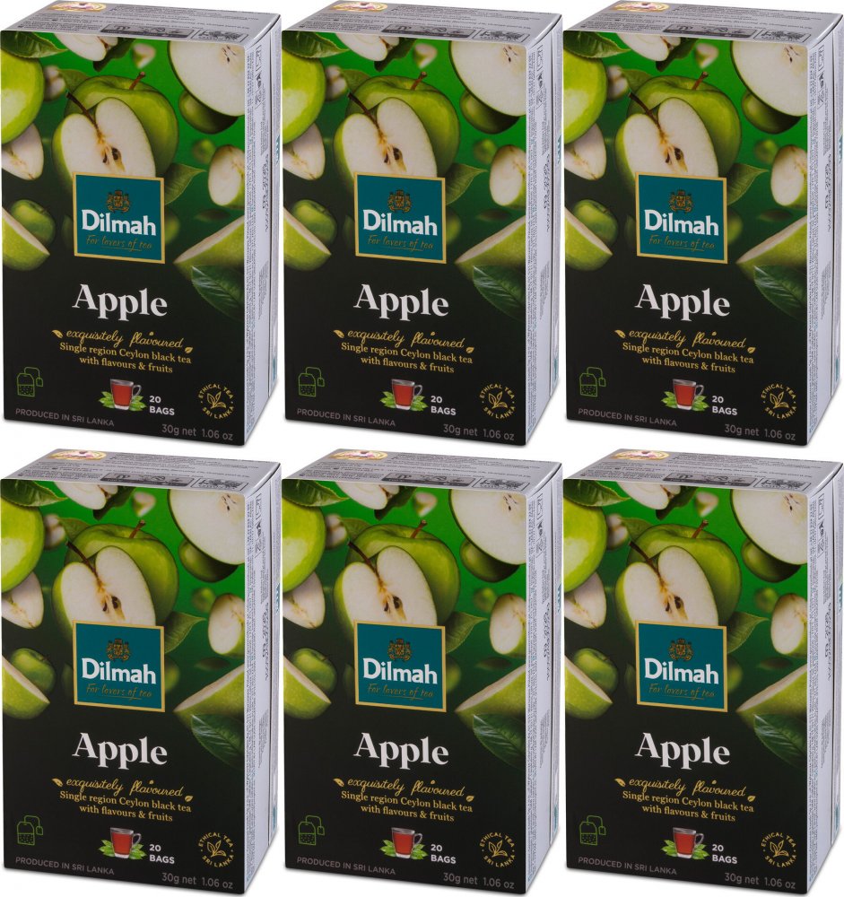 6x Herbata czarna aromatyzowana w torebkach Dilmah Apple, jabłko, 20 sztuk x 1.5g