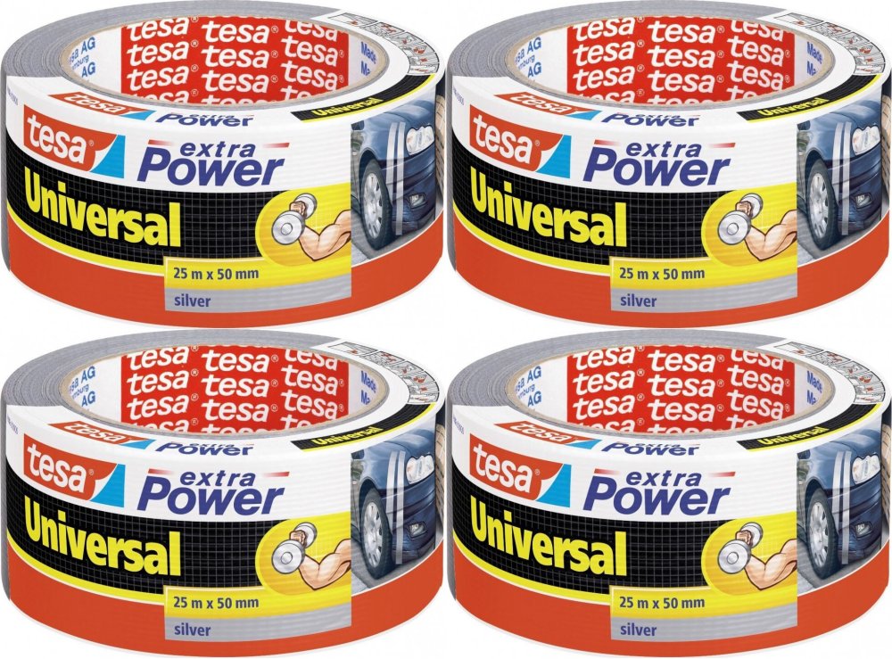 4x Taśma naprawcza Tesa Extra Power Uniwersal, 50mm x 25m, srebrny
