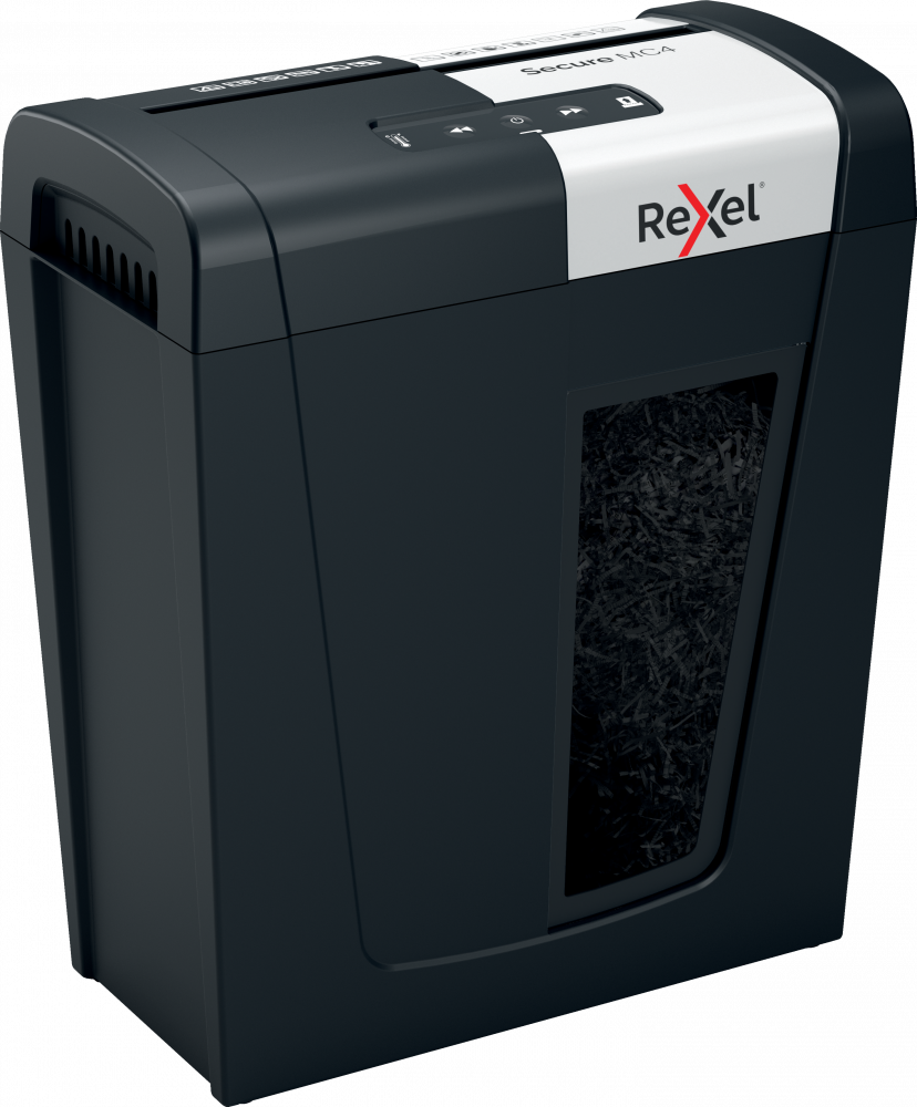 Niszczarka Rexel Secure MC4 Whisper- Shred, mikrościnek 2x15mm, 4 kartki, P-5 DIN, czarno-srebrny