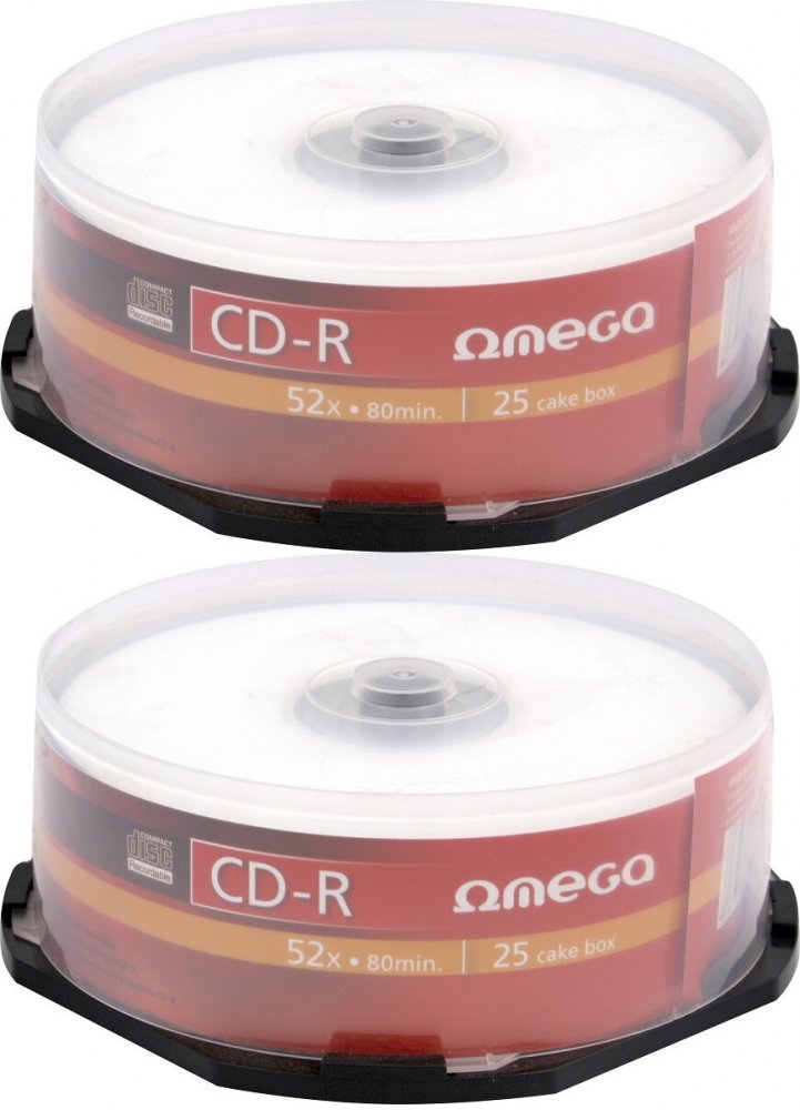 2x Płyta CD-R Omega, do jednokrotnego zapisu, 700 MB, cake box, 25 sztuk