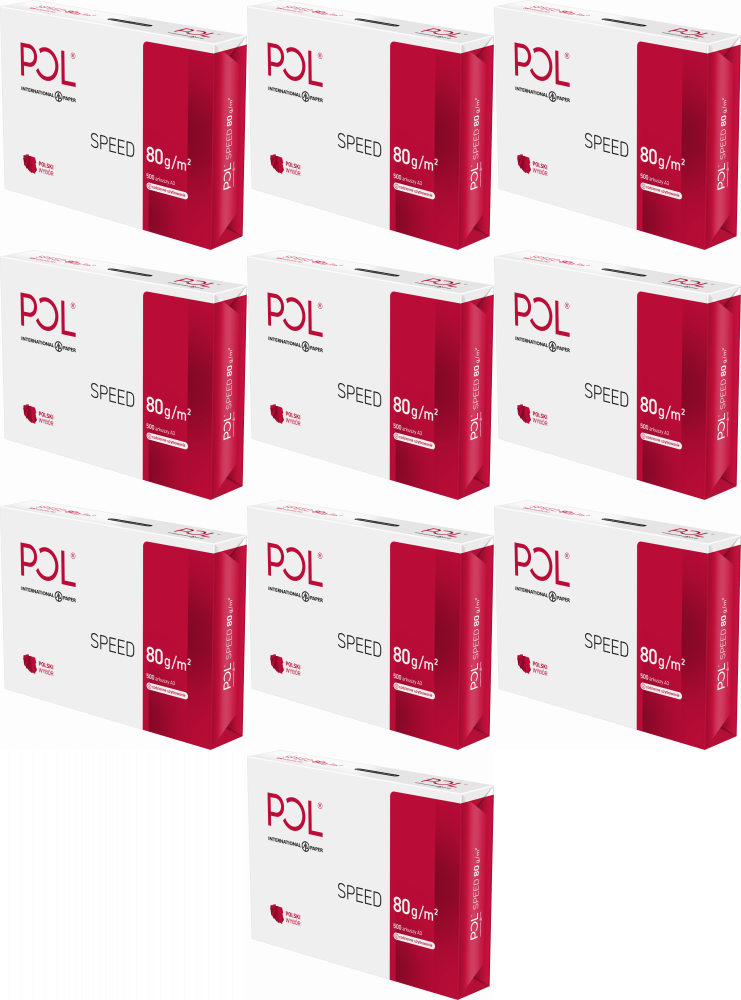 10x Papier ksero ekologiczny Polspeed, A3, 80g/m2, 500 arkuszy, biały