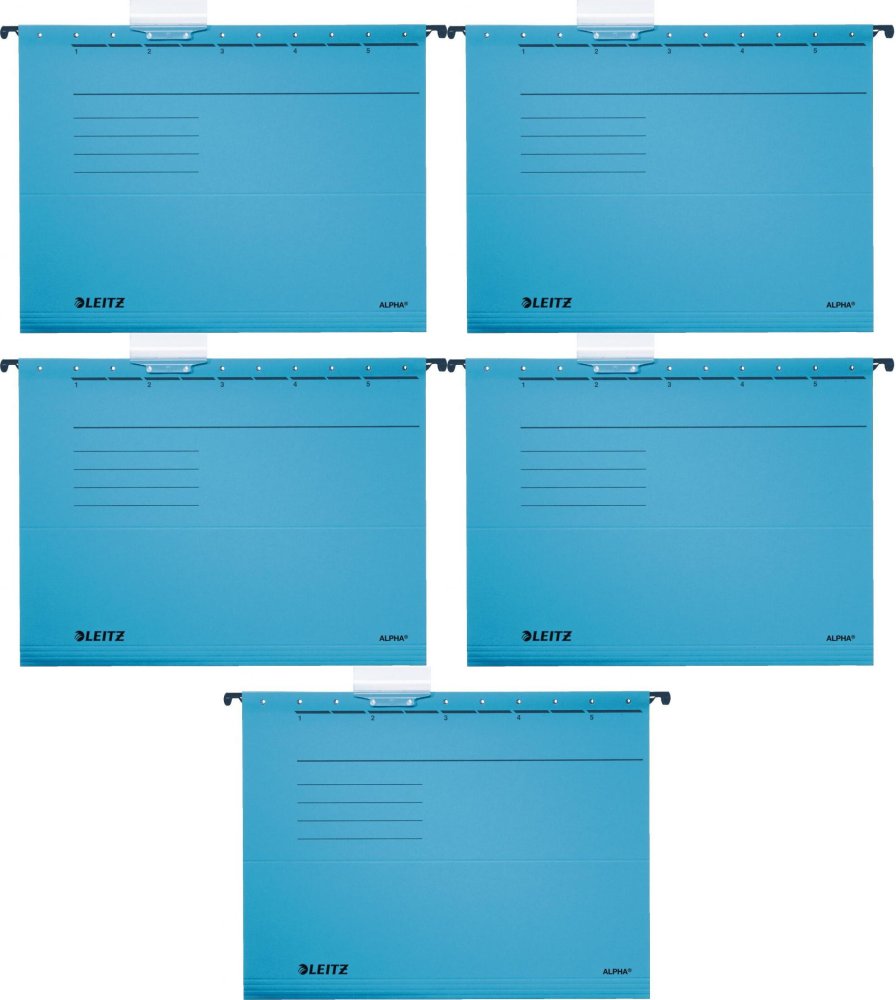 5x Teczka zawieszkowa kartonowa Leitz Alpha, A4, 348x260mm, 230g/m2, niebieski