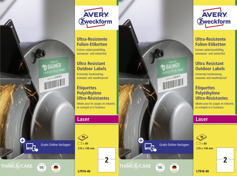 2x Etykiety polietylenowe Avery Zweckform Ultra Resistant, 210x148mm, 40 arkuszy, biały