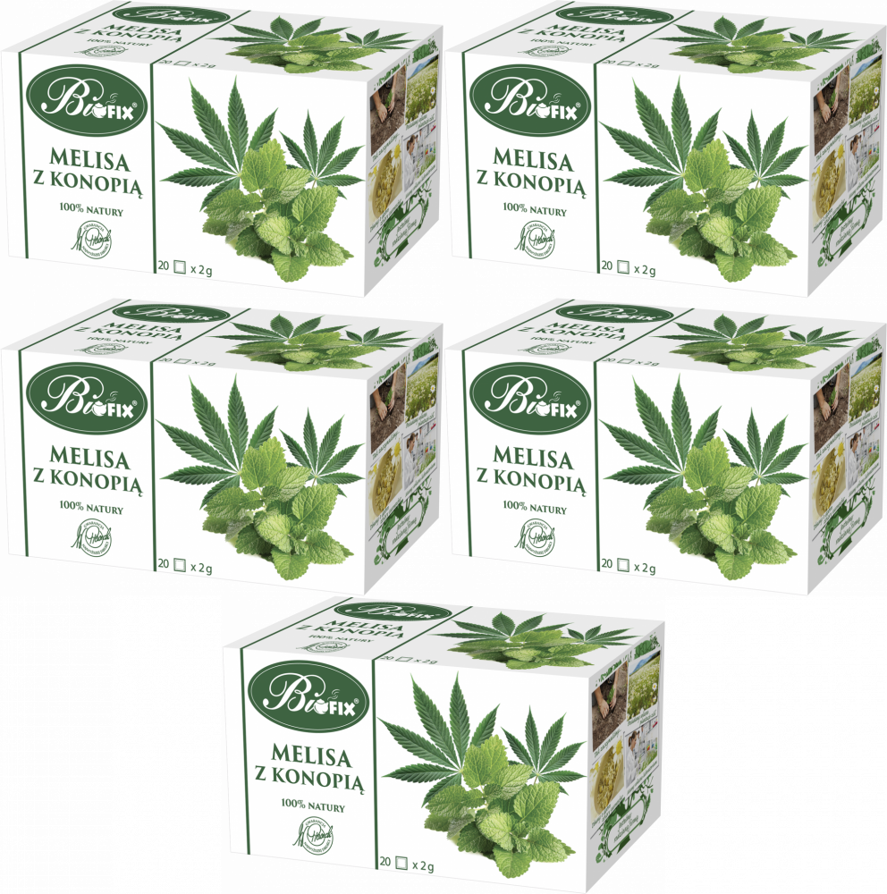 5x Herbata ziołowa w torebkach Bifix, melisa z konopią, 20 sztuk x 2g