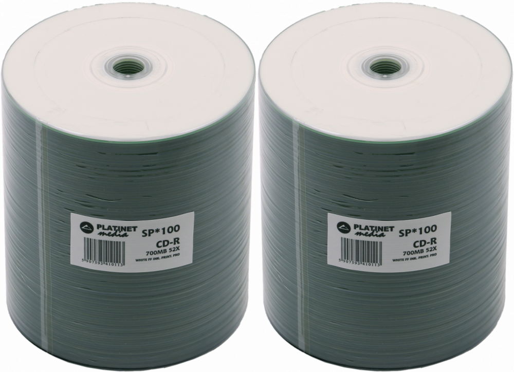2x Płyta CD-R Platinet, do nadruku, do jednokrotnego zapisu, 700 MB, folia, 100 sztuk