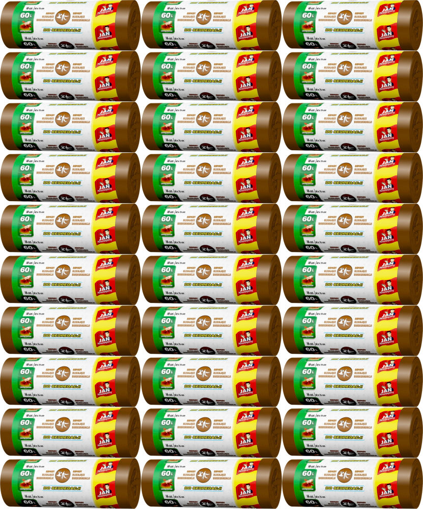 40x Worki na śmieci Jan Niezbędny, na odpady BIO, 60l, 16 sztuk, brązowy