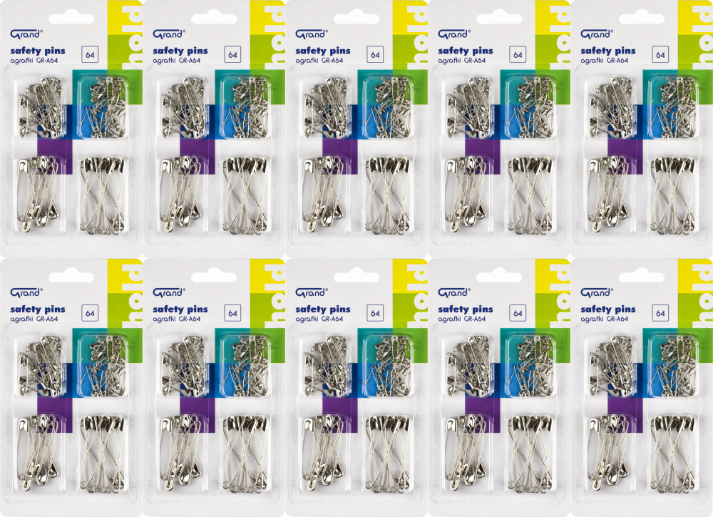 10x Agrafki Grand GR-A64, 64 sztuki, mix rozmiarów, srebrny