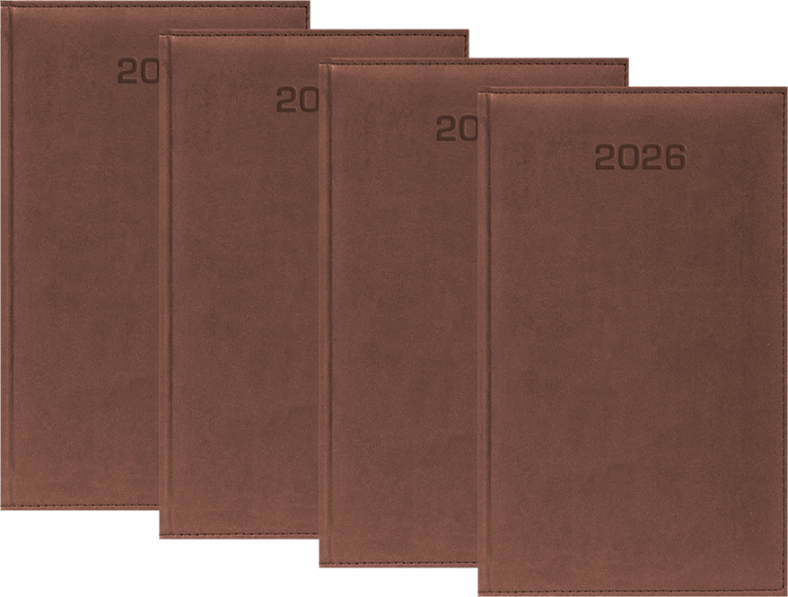 4x Kalendarz książkowy 2026, kieszonkowy, Udziałowiec, Lux, 92x155mm, tygodniowy, brązowy
