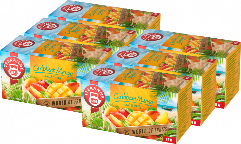 6x Herbata owocowa w torebkach Teekanne World of Fruits Caribbean Mango, mango, 20 sztuk x 2.25g