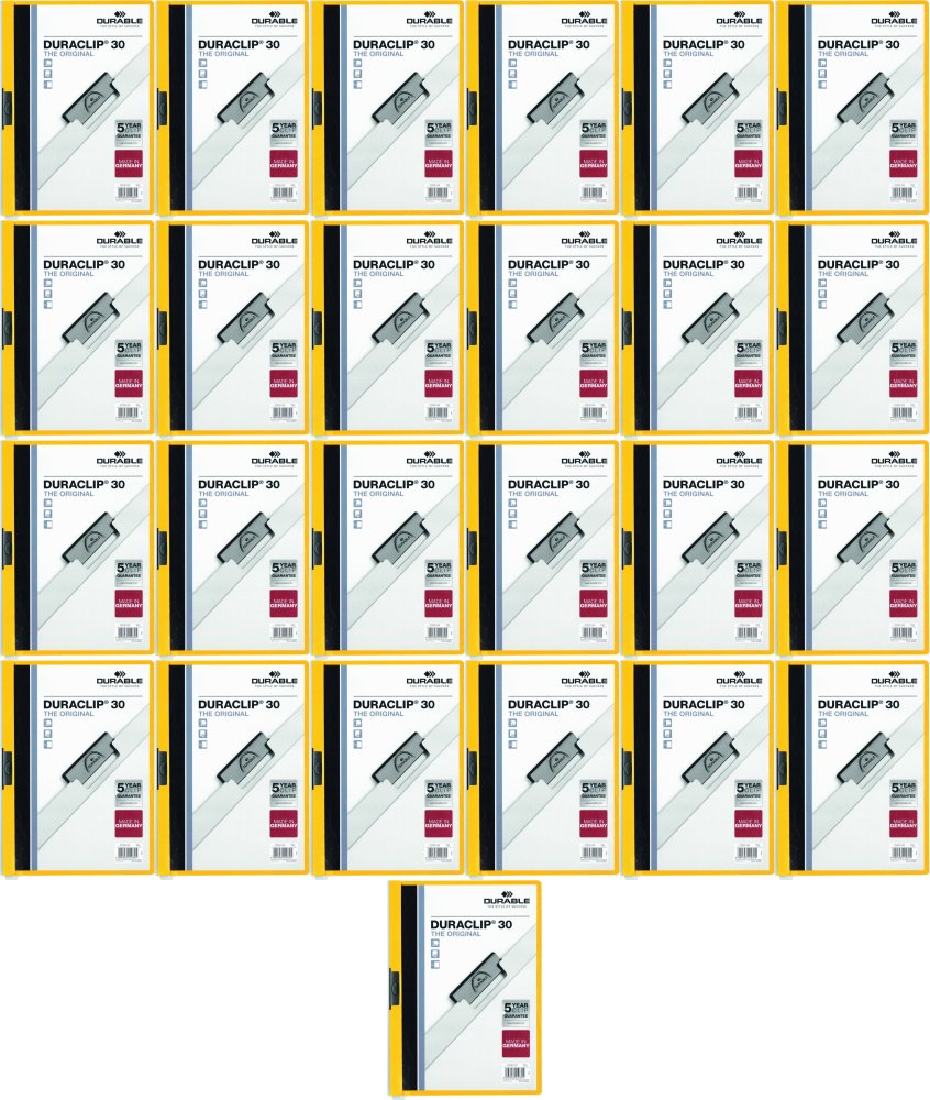 25x Skoroszyt plastikowy z klipsem Durable Duraclip, A4, do 30 kartek, żółty