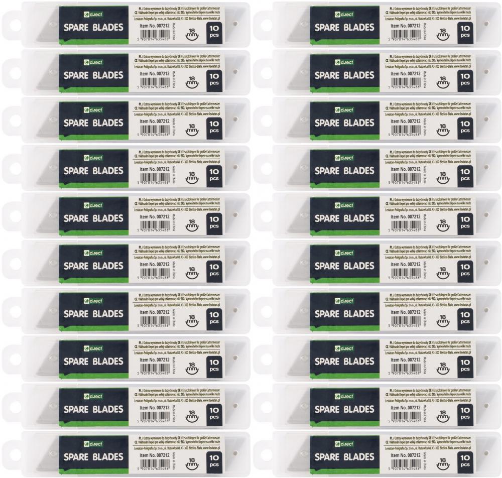 20x Ostrza wymienne do nożyków D.Rect, 18mm, 10 sztuk