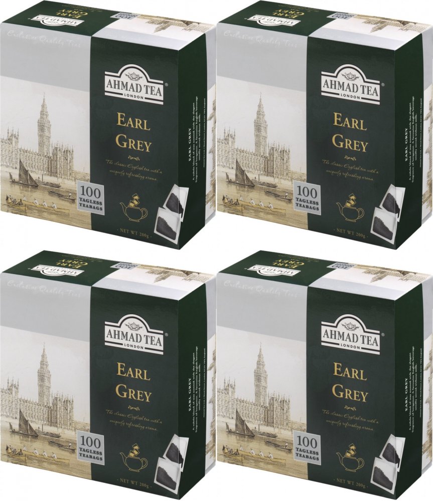 4x Herbata Earl Grey w torebkach Ahmad Tea, 100 sztuk x 2g