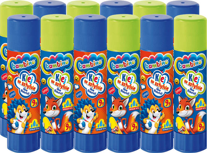 12x Klej w sztyfcie Bambino Zwierzaki Uczniaki, 9g