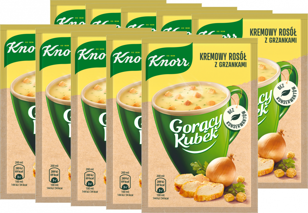 10x zupa Knorr Gorący Kubek, krem z kury z grzankami, 16g
