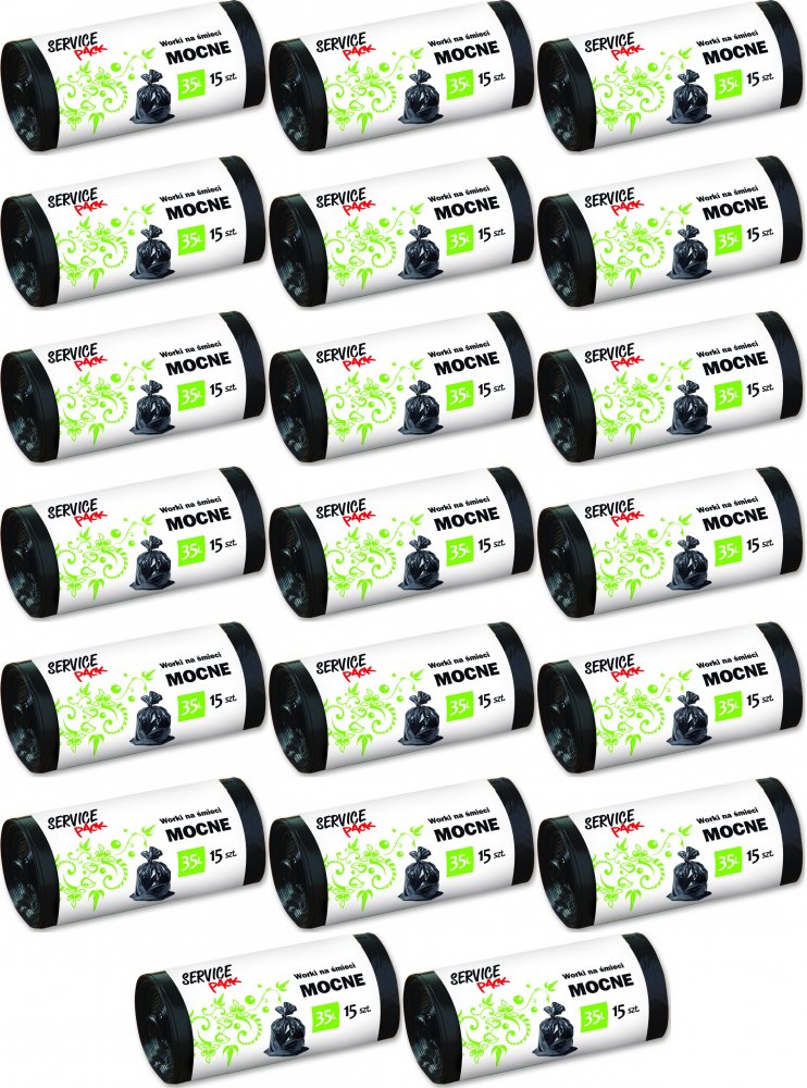 20x Worki na śmieci Service Pack, mocne, na odpady zmieszane, 35l, 15 sztuk, czarny