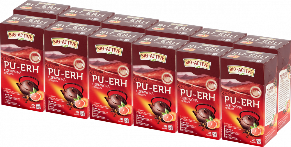 12x Herbata czerwona w torebkach Big-Active Pu-erh & Grejpfrut, 20 sztuk x 1.8g