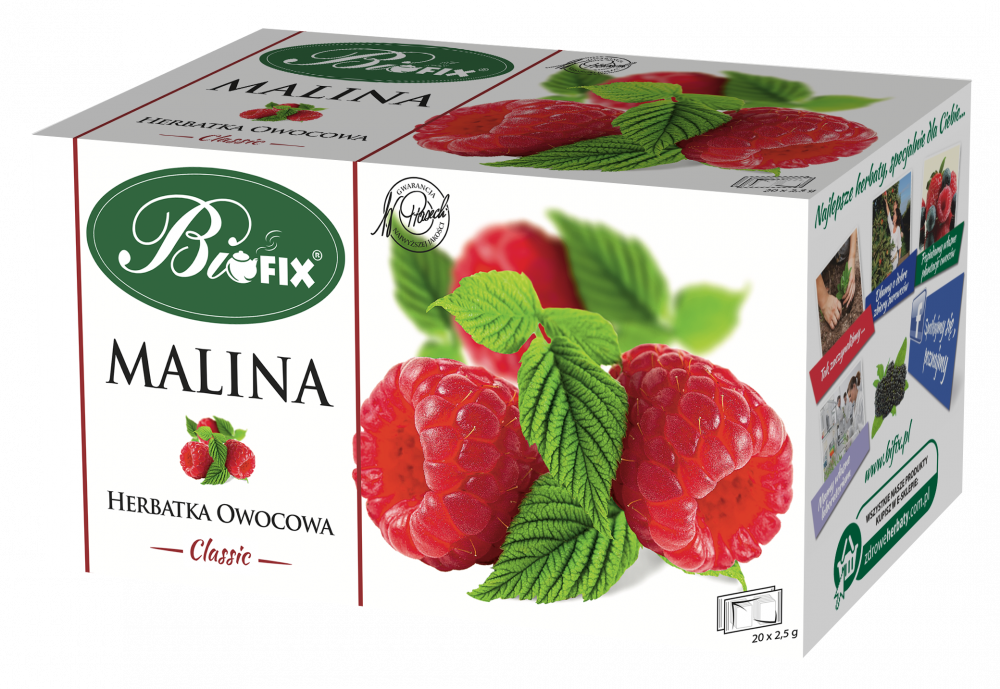 Herbata owocowa w torebkach BiFix Classic, malina, 20 sztuk x 2.5g