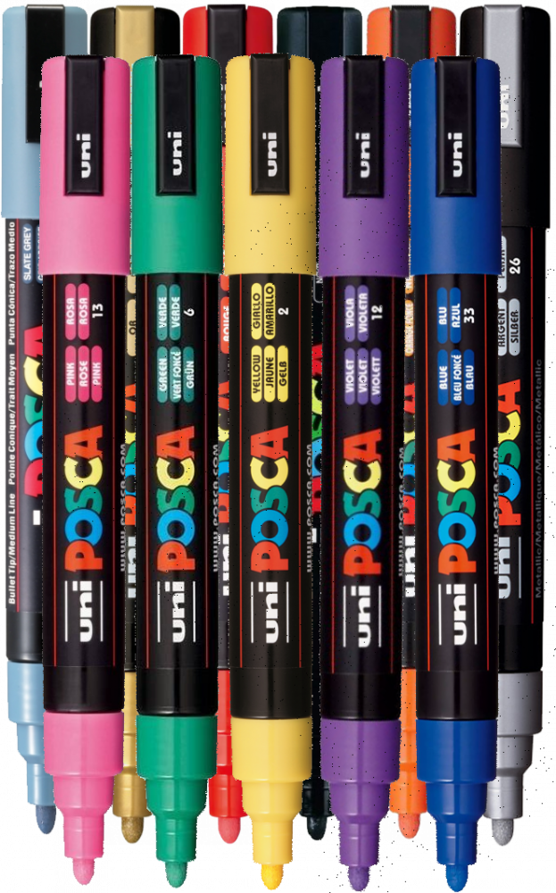 Zestaw 11x Marker z farbą plakatową Posca PC-5M, okrągła, mix kolorów