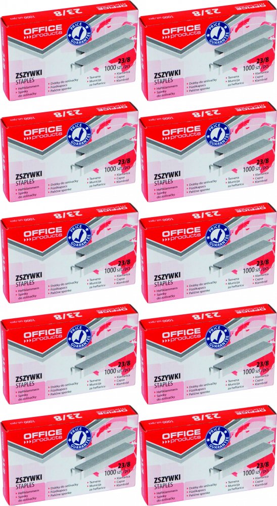 10x Zszywki Office Products 23/8, 1000 sztuk, srebrny