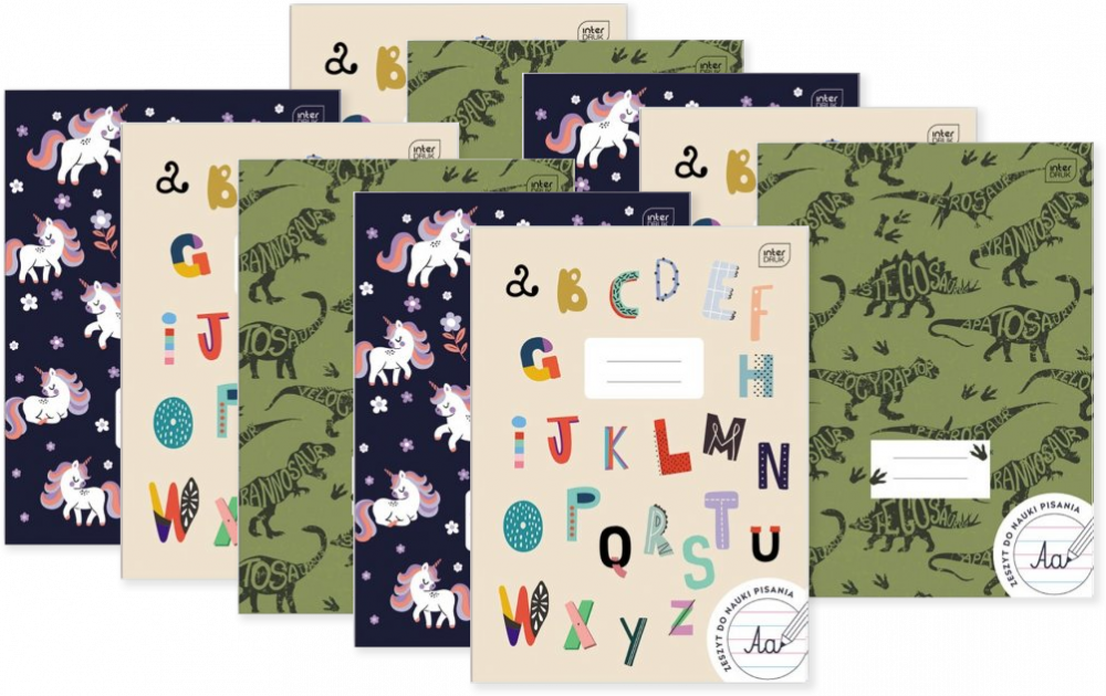 10x Zeszyt w wąskie kolorowe linie Interdruk UV, A4, 32 kartki, mix wzorów