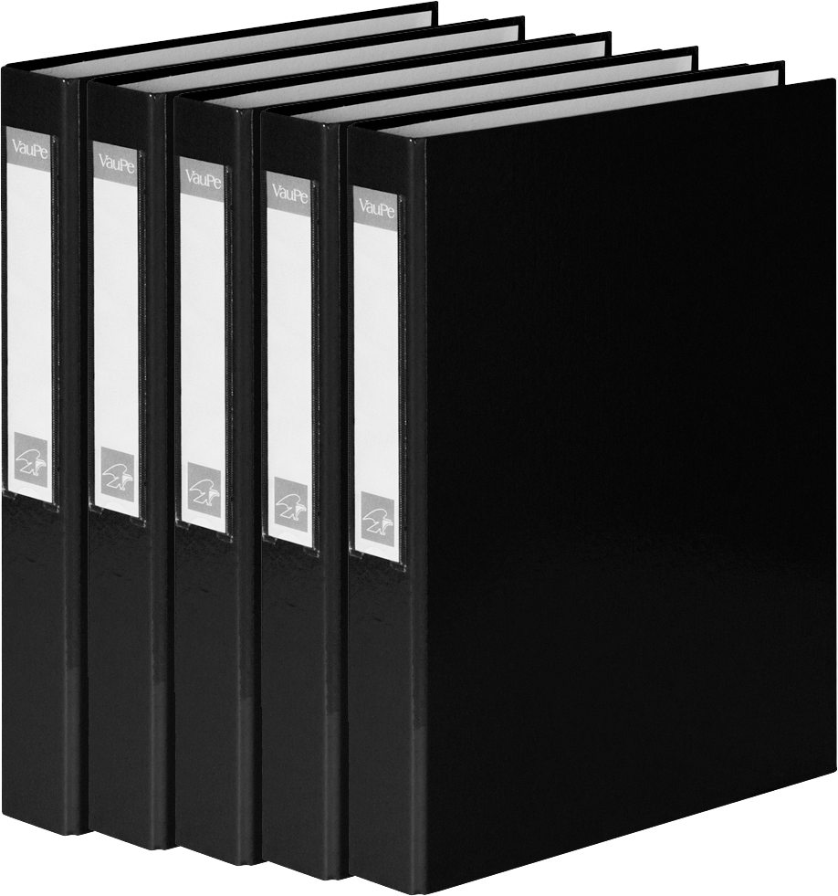 5x Segregator ringowy VauPe, A4, szerokość grzbietu 40mm, do 200 kartek, 4 ringi, czarny
