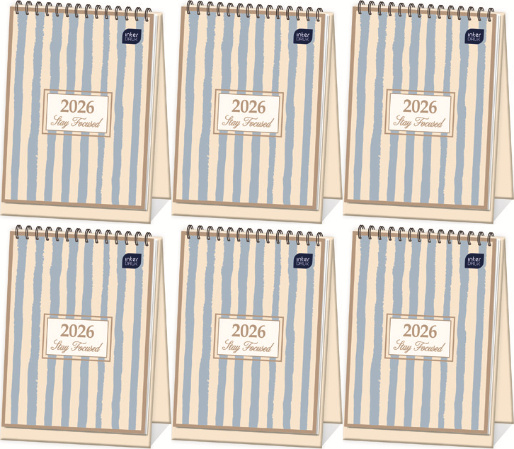 6x Kalendarz na biurko 2026, Interdruk, pionowy, 30x21cm, tygodniowy, Paski