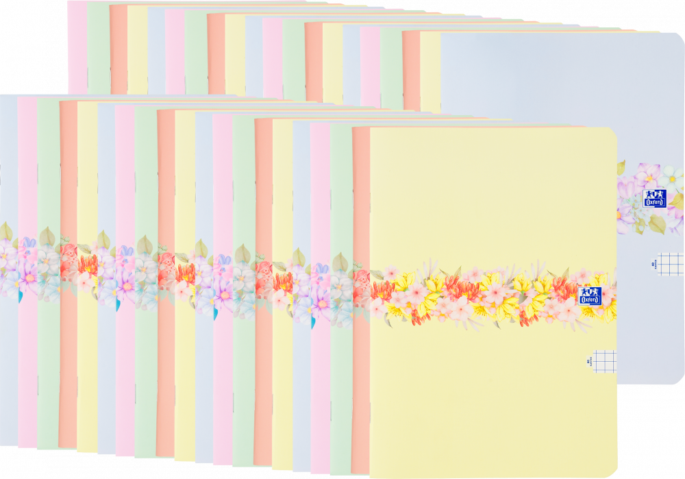 40x Zeszyt w kratkę Oxford Flowers, A5, miękka oprawa, 60 kartek, mix wzorów
