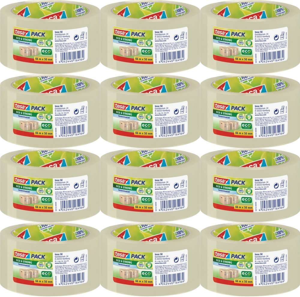 12x Taśma pakowa Tesa, Eco&Strong, cicha, 50mm x 66m, transparentny