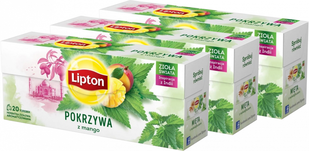3x herbata ziołowa w torebkach Lipton, pokrzywa z mango, 20 sztuk x 1.3g