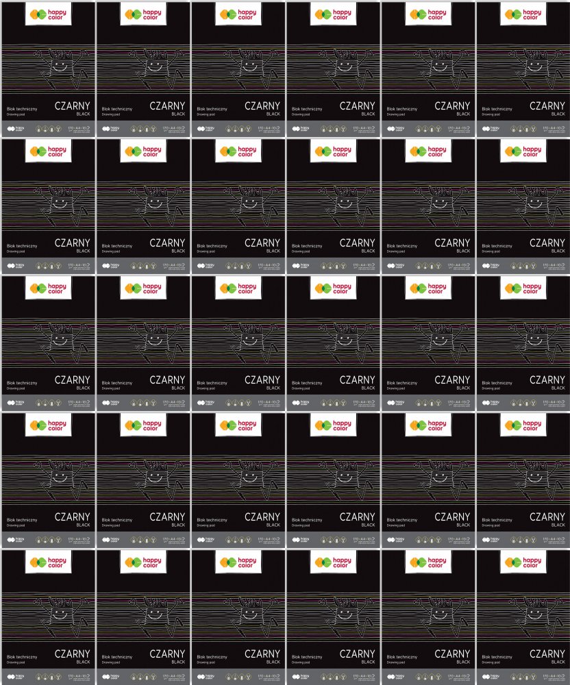 100x Blok techniczny Happy Color, A4, 10 kartek, czarny
