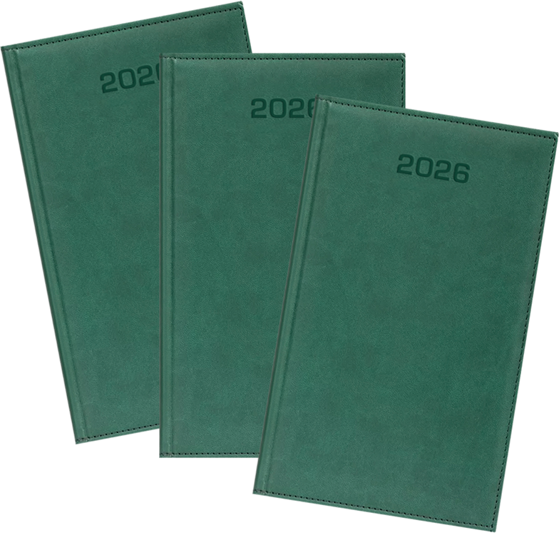 3x Kalendarz książkowy 2026, kieszonkowy, Udziałowiec, Lux, 92x155mm, tygodniowy, zielony