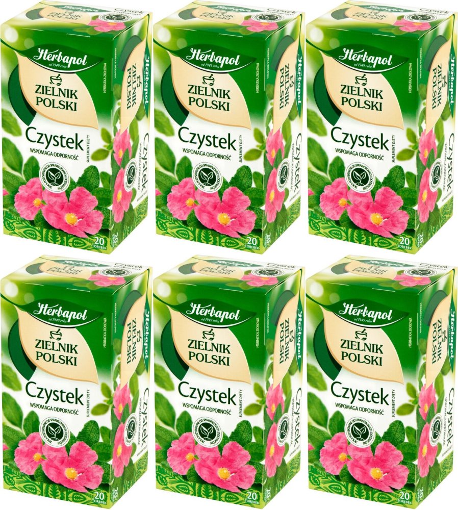 6x Herbata ziołowa w torebkach Herbapol Zielnik Polski, czystek, 20 sztuk x 2g