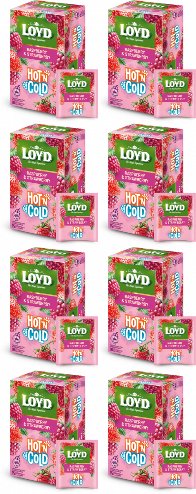 8x Herbata owocowo- ziołowa w kopertach Loyd Hot & Cold, malina i truskawka, 15 sztuk x 2g