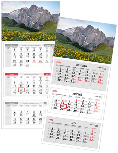 2x Kalendarz ścienny 2026, Udziałowiec, trójdzielny, 310x680mm góry