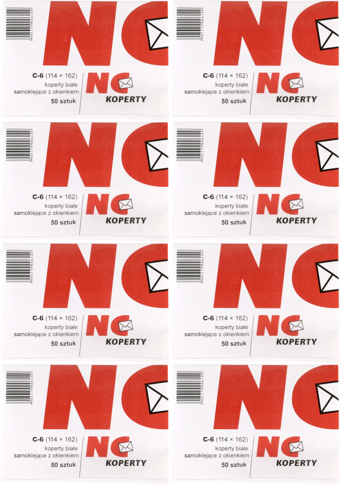 8x Koperta standardowa NC, C6, samoklejąca SK, okno prawe, 50 sztuk, biały