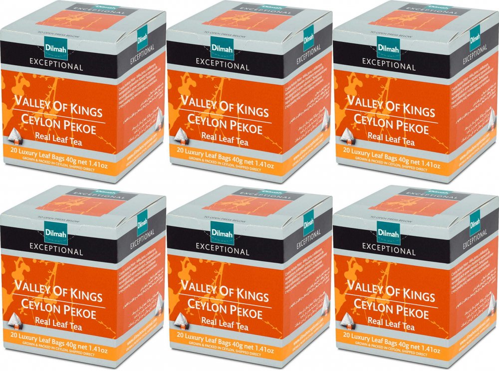6x Herbata czarna w piramidkach Dilmah Exceptional Valley of Kings Ceylon Pekoe, 20 sztuk x 2g