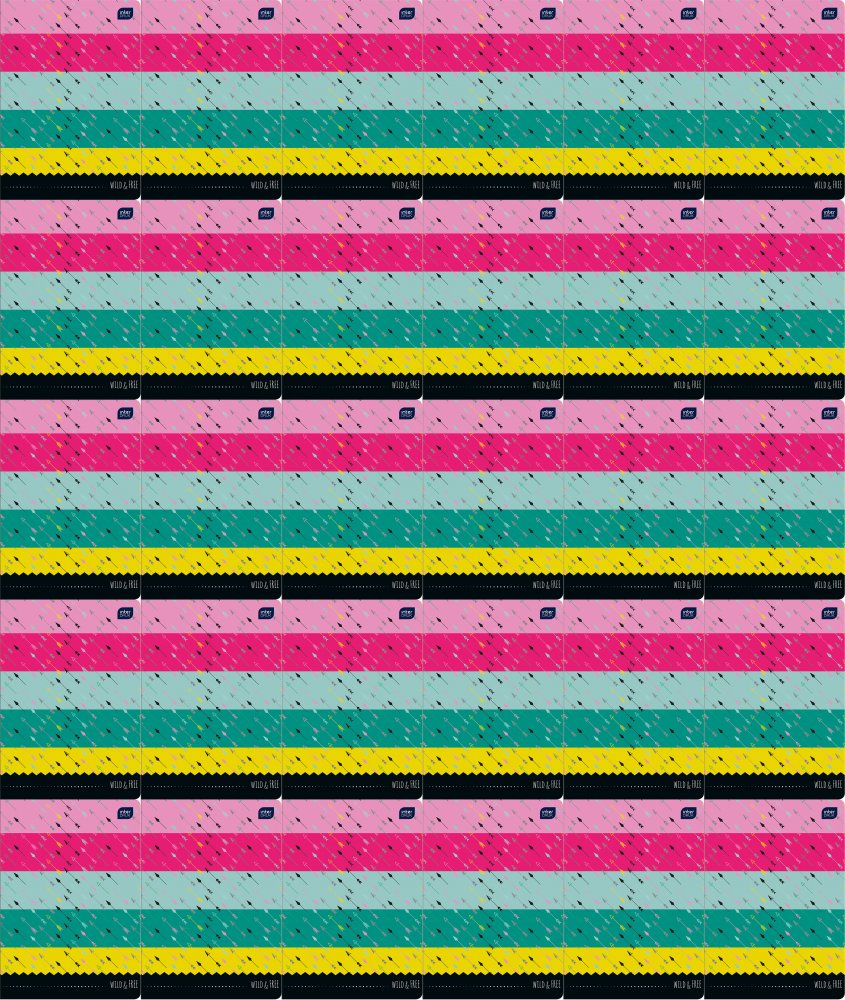 50x Zeszyt w wąskie linie Interdruk, A5, miękka oprawa, 32 kartki, mix wzorów