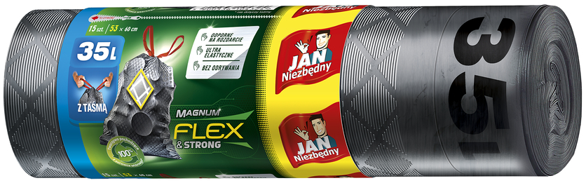 Worki na śmieci Jan Niezbędny Magnum Flex&Strong, na odpady zmieszane, 35l, 15 sztuk, grafitowy