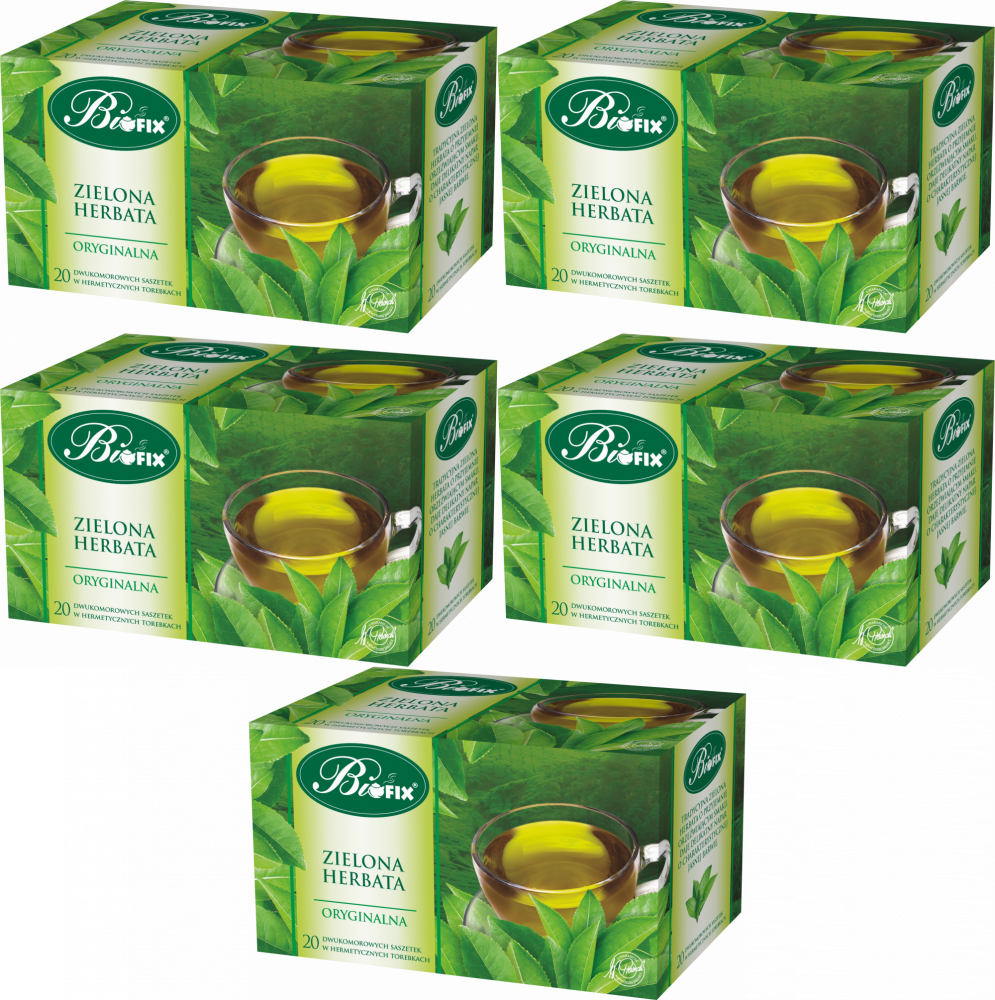 5x Herbata zielona w kopertach BiFix Premium, 20 sztuk x 2g