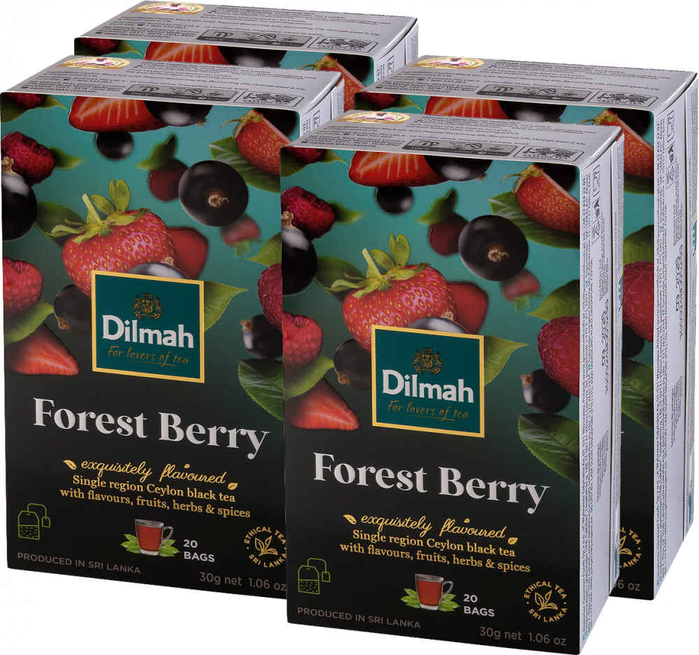 4x Herbata czarna aromatyzowana w torebkach Dilmah Forest Berry, owoce leśne, 20 sztuk x 1.5g