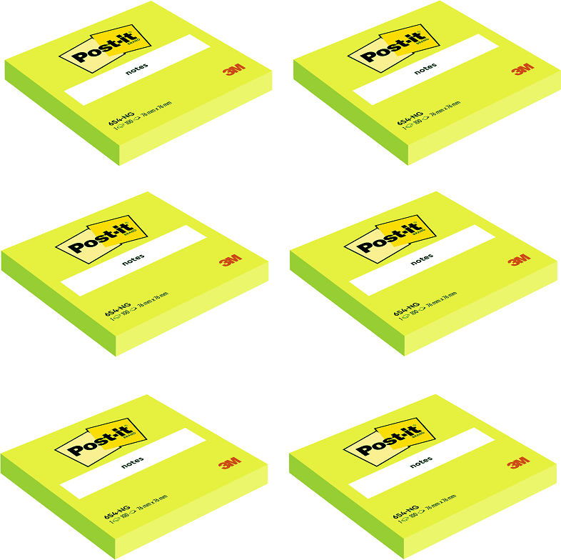 6x Karteczki samoprzylepne Post-it, 76x76mm, 100 karteczek, zielony