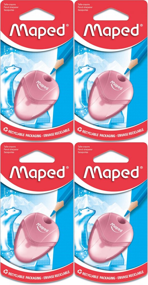 4x Temperówka Maped Igloo, dla praworęcznych, plastik, 1 otwór, mix kolorów