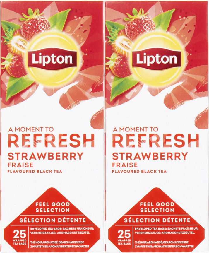 2x Herbata czarna aromatyzowana w kopertach Lipton Refresh Strawberry, truskawka, 25 sztuk x 1.6g